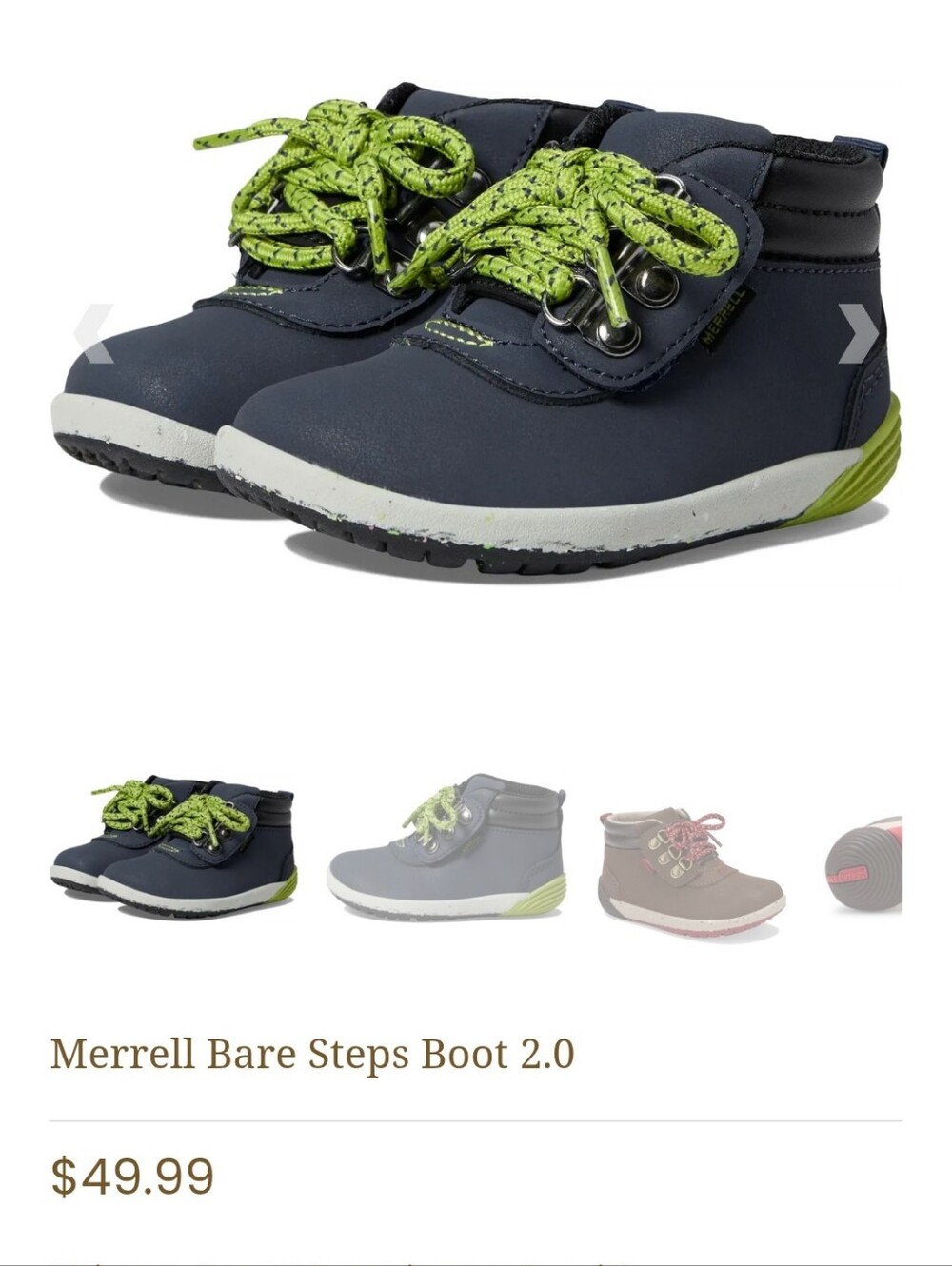 Merrell Kids Navy Boots with Lime Laces
